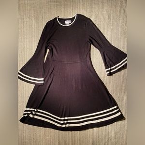 Jessica H Fit and Flare Black dress w/ white stripes Size M